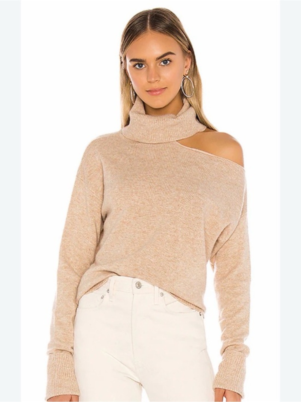 PAIGE Randi Sweater Size S Camel Wool Blend Cutout Turtleneck NWT Cold Shoulder